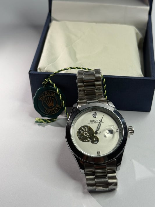 Elegant Silver Skeleton Dial Watch