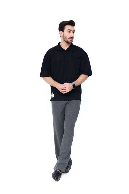 men's relaxed fit black drop shoulder collared neck exclusive shirt