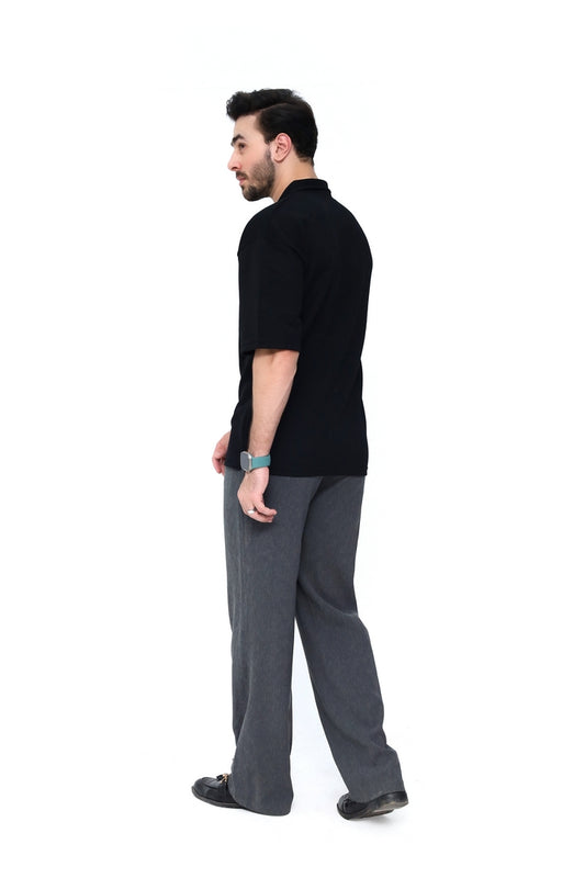 men's relaxed fit black drop shoulder collared neck exclusive shirt